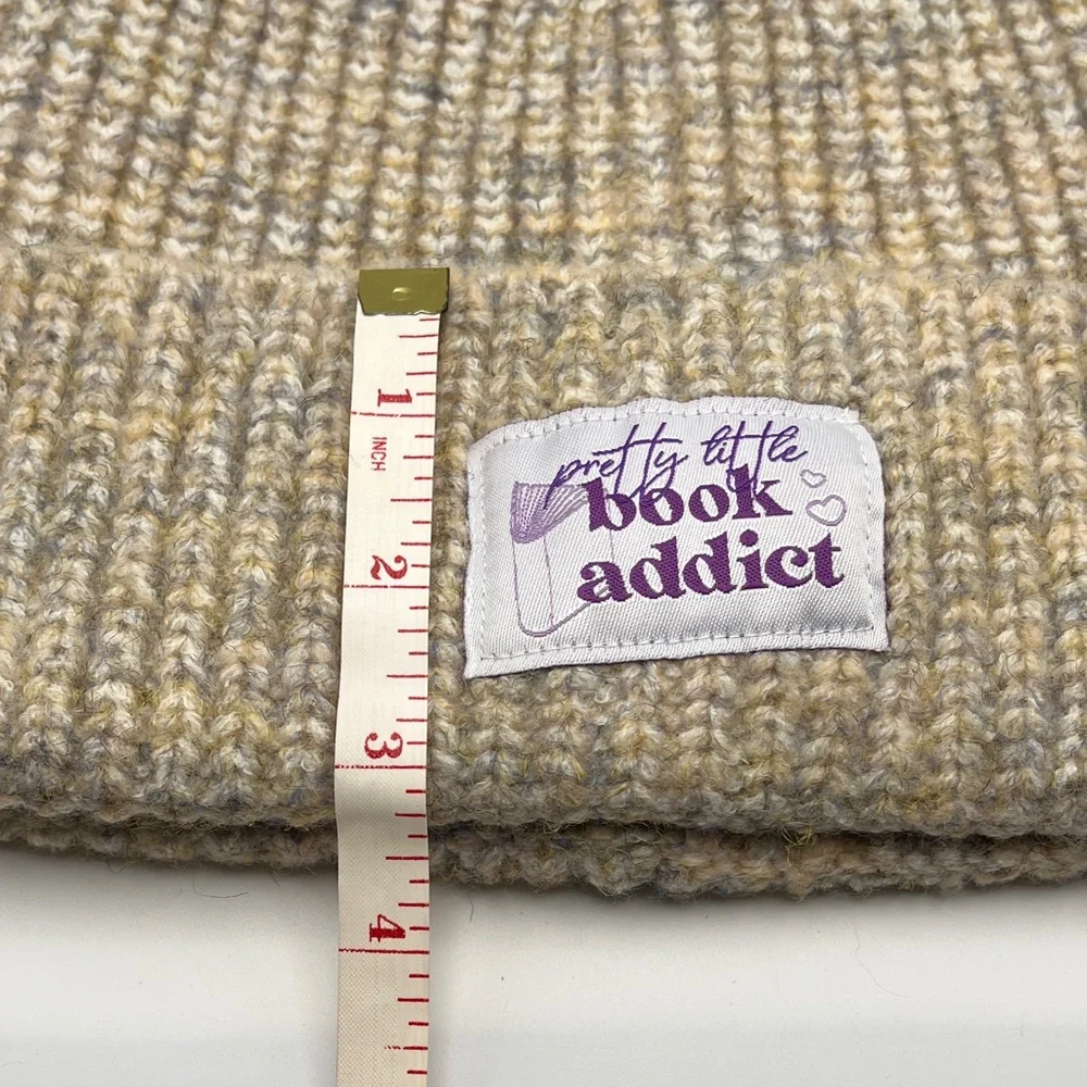 Tan Marled Knit Beanie - Pretty Little Book Addict Patch